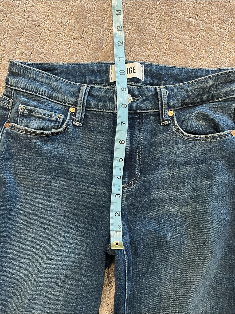 PAIGE Laurel Canyon, Boot Cut, High Rise Jeans, Medium Wash, Raw Hem, Size 27 - Picture 7 of 13